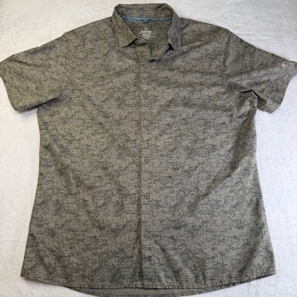 Kuhl Response Shirt Mens Medium Short Sleeve Button Down Hiking Olive Grey 7484
